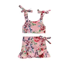 Комплект одежды для маленьких девочек, топ с цветочным принтом, рубашка, платье, юбка, наряды