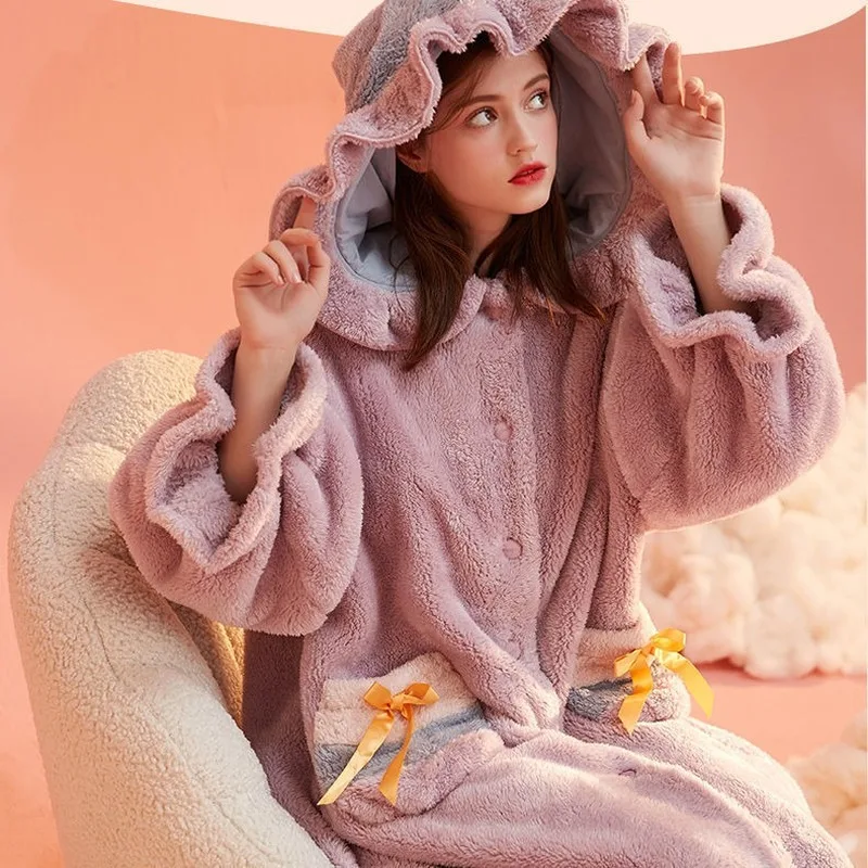 Marie Cat Coral Fleece Pajamas - Thickened Warm Robe Homewear for