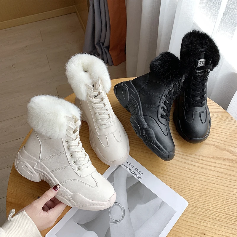 Зимние короткие плюшевые ботинки на шнуровке; модные женские ботинки на платформе с круглым носком; женские спортивные ботильоны; женская обувь;