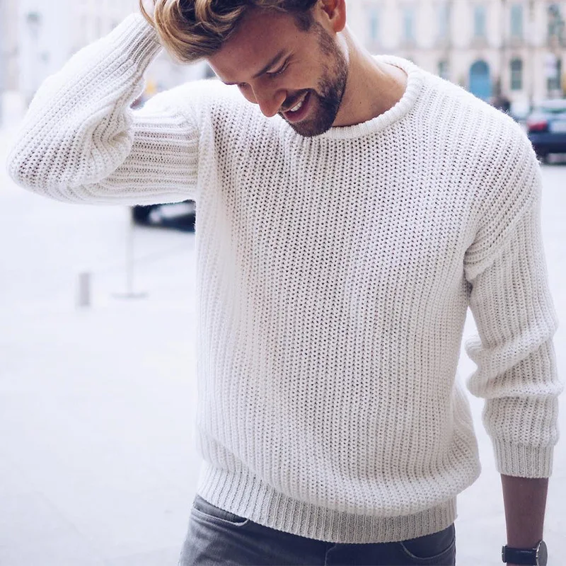 

Spot Cross-Border Men's 2020 Amazon Popular Sweater New Style for Autumn and Winter Men's Pullover Solid Color Knitted Top