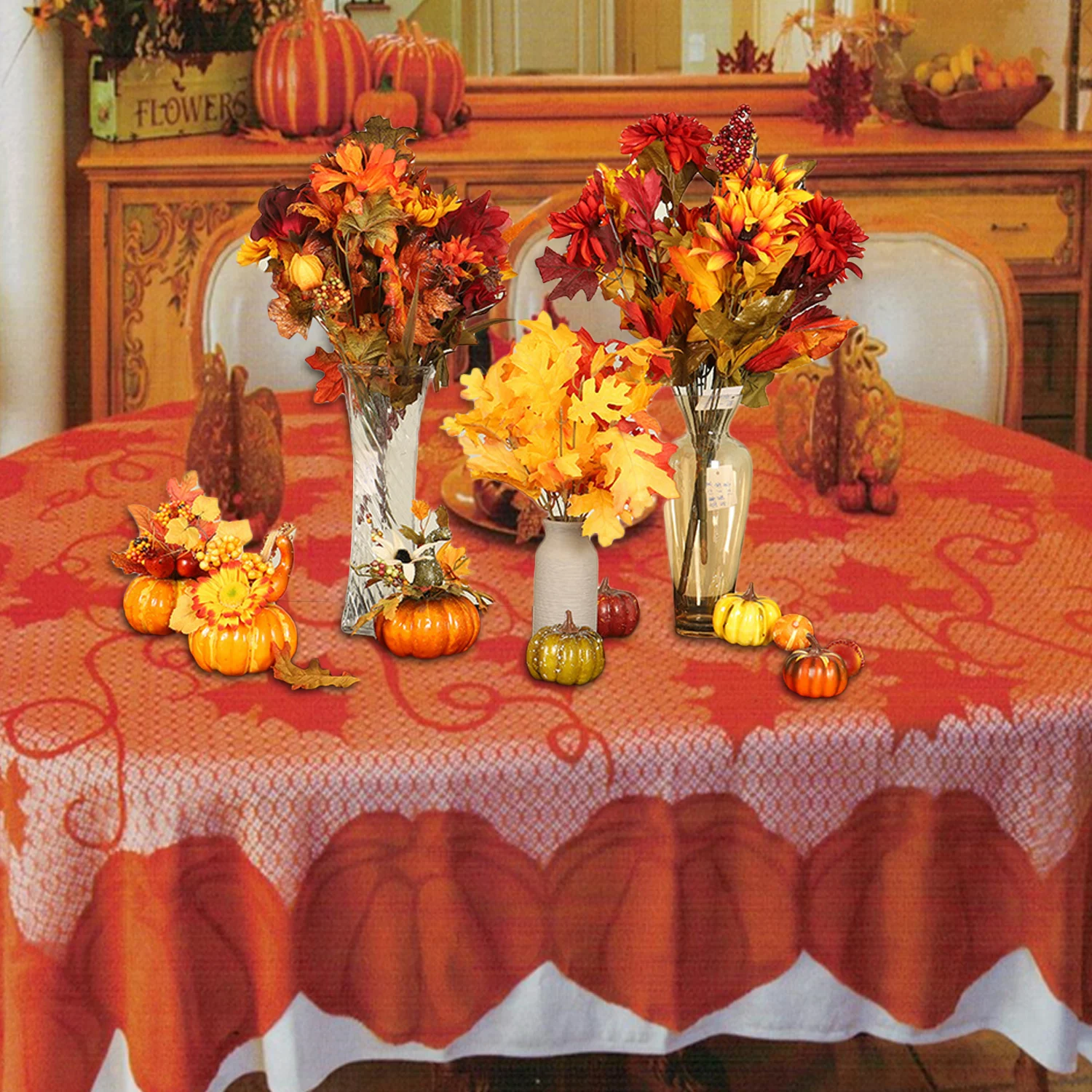 

Behogar Elegant Rectangular Lace Maple Leaves Tablecloth Table Cloth for Thanksgiving Halloween Christmas Party Decoration