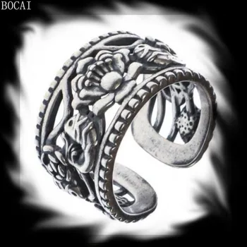 

S925 sterling Silver women ring Antique Thai silver craft ring fashion female open mouth Pisces pure Silver Ring for women