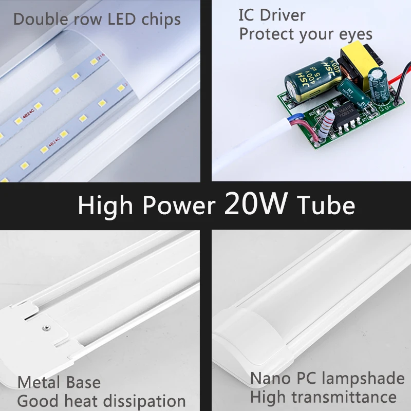 Led Lights Tube Home Lighting Kitchen Bedroom Garage Fixture t5/t8 Ceiling Linear Lamp Strip 220V Closet Cabinets 90/120cm Tube 4