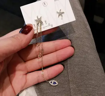

special asymmetrical inlaid zirconium starfish earrings exaggerated chain deep-sea fish pendant classic women ear jewelry