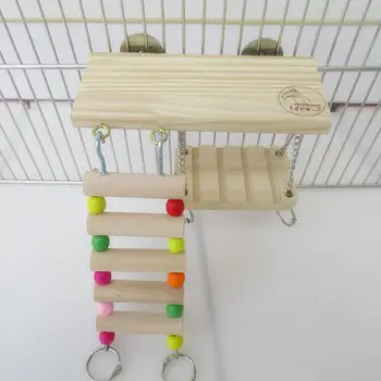 

Hamster Wood Platform with Chew Toys Chinchilla Climbing Ladder Cage Accessories 37MB