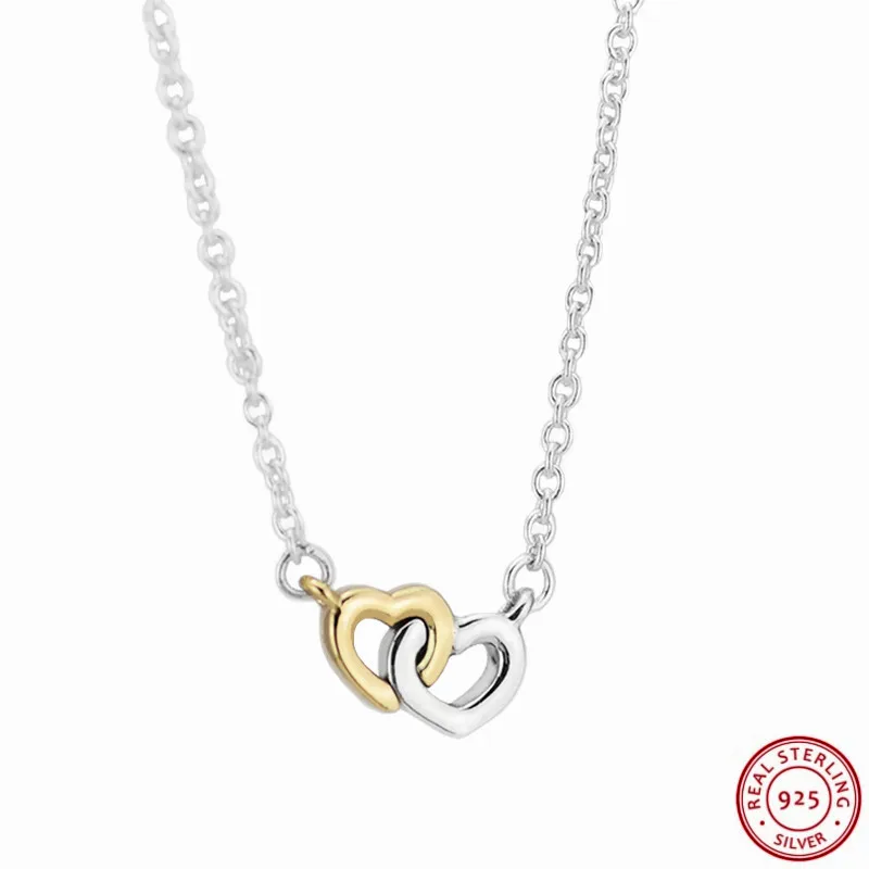 Real-925-Sterling-Silver-14ct-Gold-United-in-Love-Pendant-Necklaces-for-Women-Jewelry-Elegant-Expression