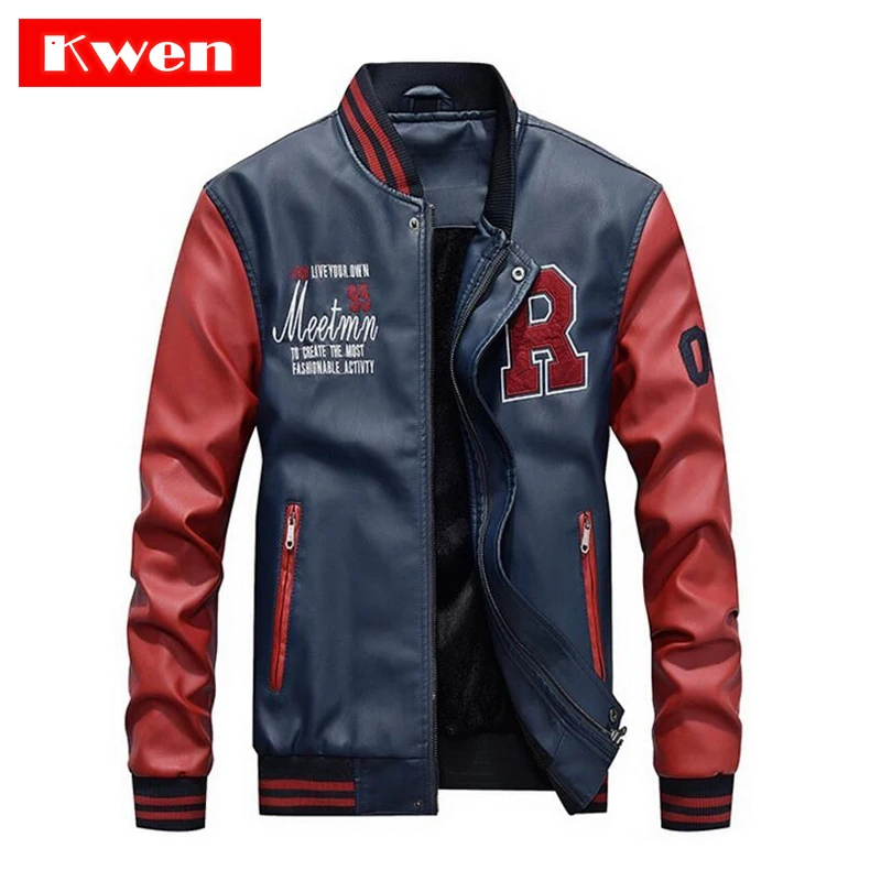 

Men Baseball Jacket Embroidered Leather Men's Stand Collar Top Jacket Coat Pu Coats Slim Fit College Fleece Luxury Pilot Jackets