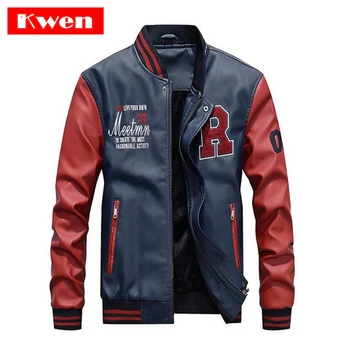 

Men Baseball Jacket Embroidered Leather Men's Stand Collar Top Jacket Coat Pu Coats Slim Fit College Fleece Luxury Pilot Jackets