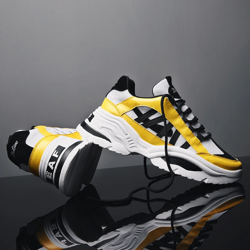 Baideng/черные и желтые кроссовки; мужские уличные стильные удобные спортивные туфли; женские кроссовки для бега с надписью EAF ABO; большие размеры 46