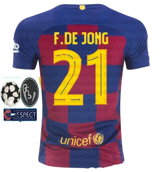 Free plus 5 патчей- Barcaed Messi Футбольные Майки 19 20 взрослая Футболка домашняя F. DE JONG GRIEZMANN Размер S-4XL - Цвет: home