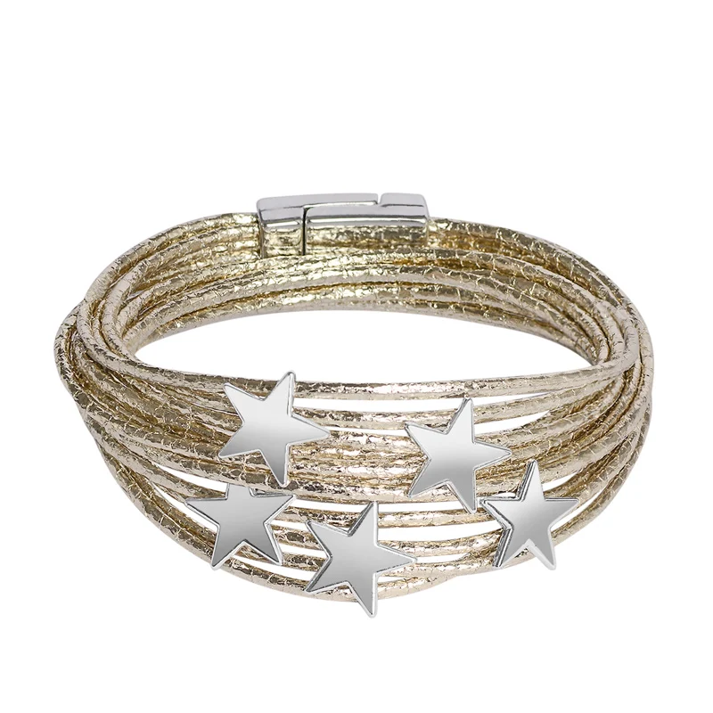QCOOLJLY серебряный браслет со звездами, несколько слоев, для женщин, винтажные браслеты с магнитной обмоткой, очаровательные, новинка, модные ювелирные изделия для женщин - Окраска металла: S06398