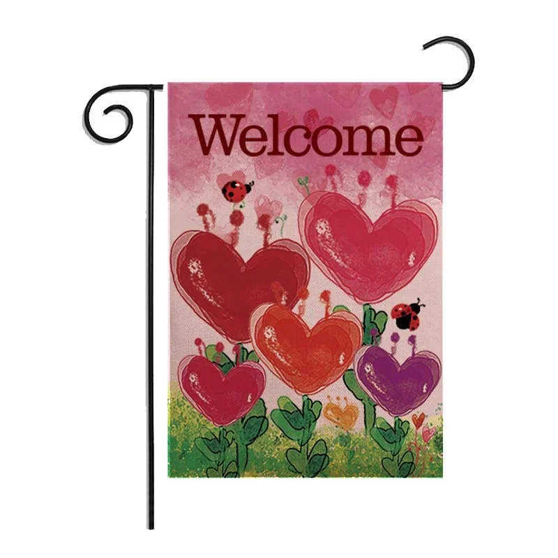 Happy Valentine S Day Love Heart Linen Garden Flag Decorative Hanging Banner Indoor Outdoor Garden Yard Decor Supplies Flags Banners Accessories Aliexpress