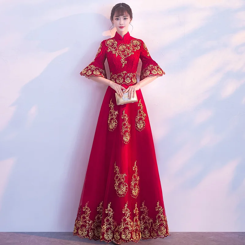 Vestito Rosso Donna Vestito Cheongsam Donna Stile Cinese Maniche