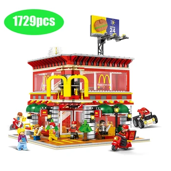 

LED MacRestaurant Compatible lepining Creator Street View Model Building Blocks Boys Birthday Gift Toys For Children