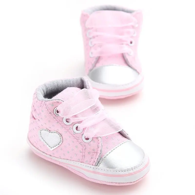 New Classic Infant Newborn Baby Girls Polka Dots Heart Autumn Lace-Up First Walkers Sneakers Shoes Toddler Casual Shoes