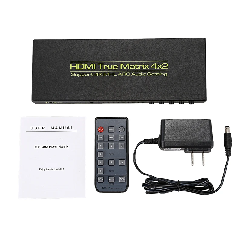 HDMI Matrix 4X2 Splitter Switch Support ARC/PIP/Audio Extractor/EDID,True Matrix HDMI Splitter Switch Amplifier