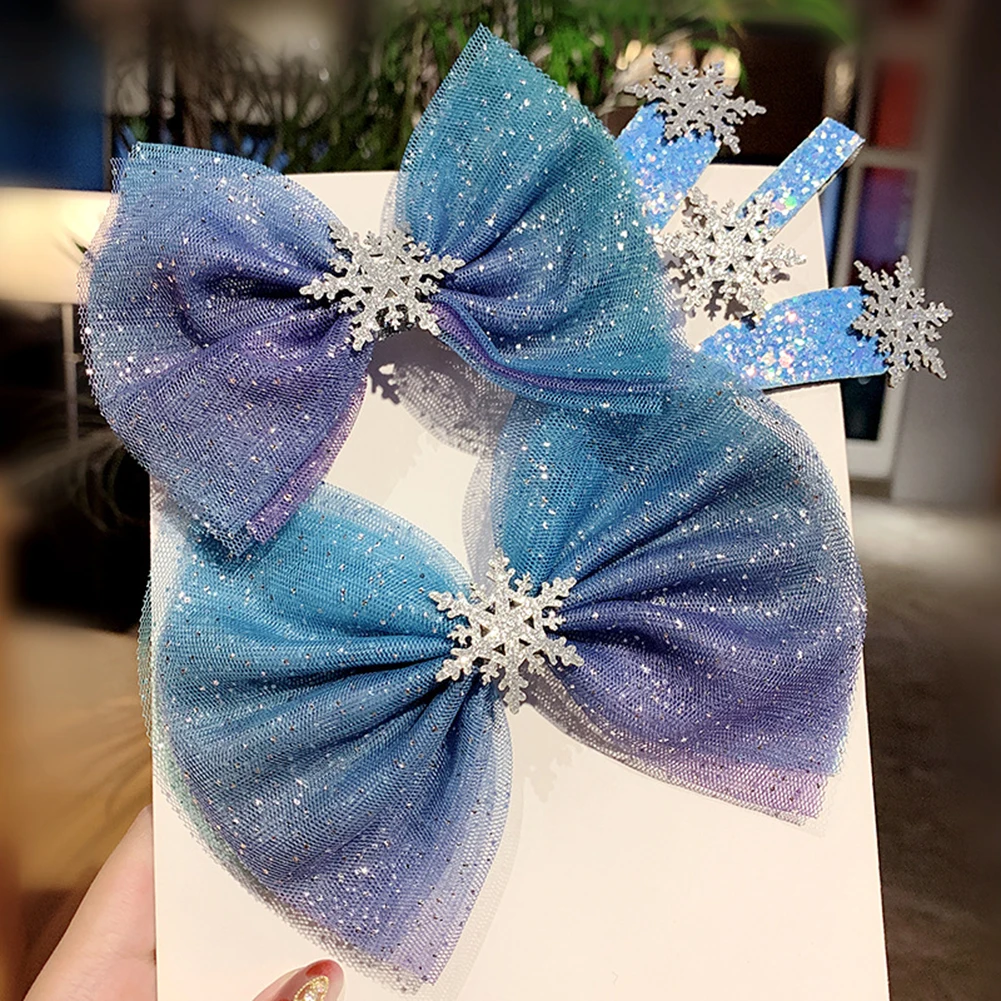 

1 Pcs Christmas Snowflake Hair Accessories Crystal Hair Clips For Women Winter Hair Ties Girls Hairpins Blue Hair Scrunchies