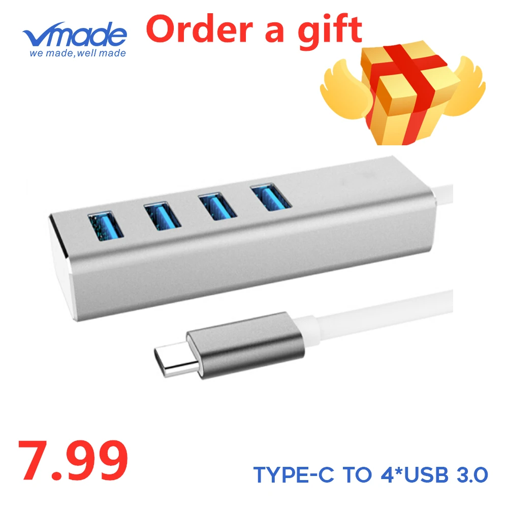 Vmade USB адаптер 4 порта 3 0 Hub шина 10/100/1000 LAN порт конвертер HUB typec для Mi Box Samsung Huawei Honor