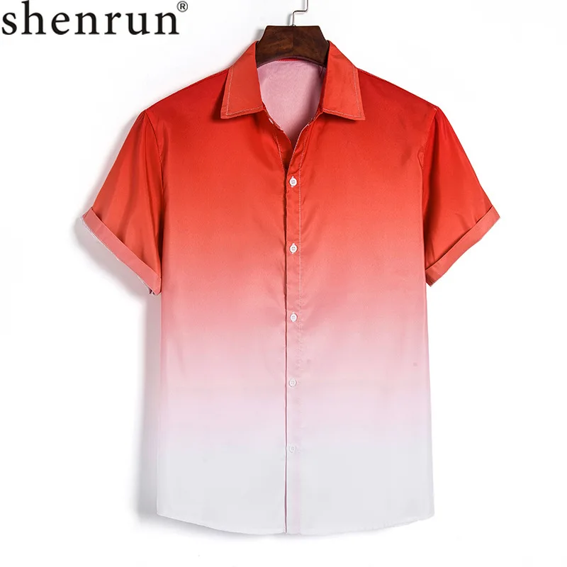 Shenrun Men Summer Shirts Short Sleeve New Casual Comfortable Japanese Style Easy Care Breathable Holiday Beach Tourism Blue Red shenrun men shirts summer short sleeve slim 100% cotton oxford business casual shirt work office daily life easy care breathable