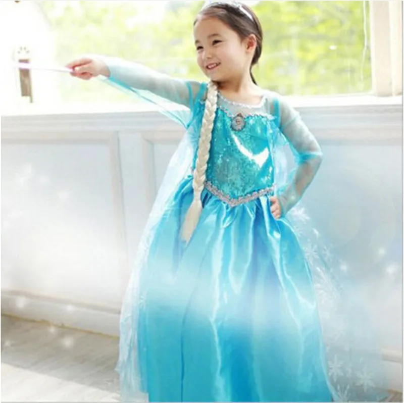 New Blue Baby Girls Kids Frozen Costume Dress Snow Princess Queen Dress Up Children's Party Gown Cosplay Tulle Dress 3-8 Years