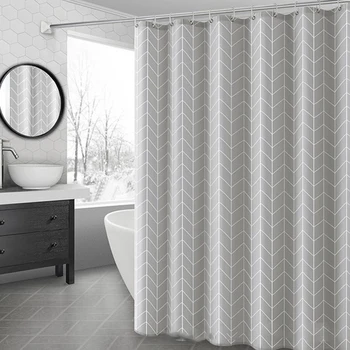 

Waterproof Shower Curtain Simple Japanese Style Striped 3D Geometric Color Block Bath Curtains Bathroom