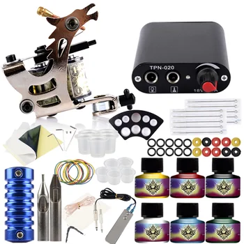 

Starter Tattoo Kit 1 Tattoo Machines Gun Set 6Pcs Inks pigment Body Art Power Supply Accessories Beginner Tattoo Machine Set