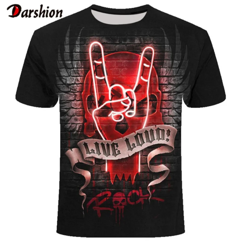 

Fashion Male Skull T shirts Brand Punk Style Victory Finger skull 3D T- shirts Men Tops Hip Hop 3d Print Skull T-shirt dropship