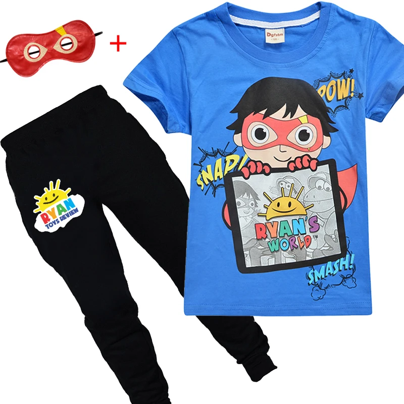 Blue Set-Mask Г. Летний спортивный костюм с изображением Райана игрушек для маленьких мальчиков хлопковая футболка для детей, красивый комплект одежды для школьников и студентов, маска - Цвет: Blue Set-Mask