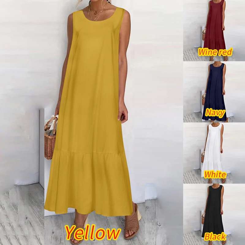 Summer Bohemian Ruffle Beach Casual Loose Sleeveless Party Dress