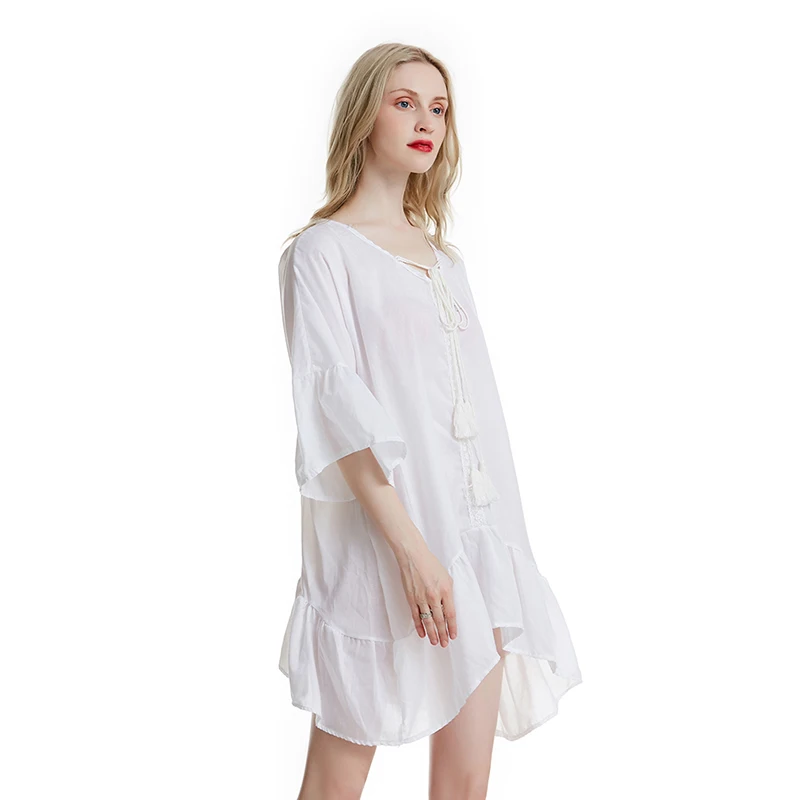 Ladies Summer Sexy Short Dress Loose Casual Chiffon Women Dress Summer Beach Sunscreen Dress Trumpet Sleeve Clothing