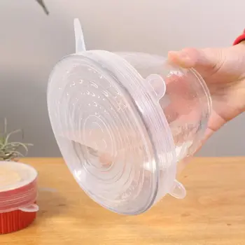 

6PC Silicone Lids Stretch Suction Fresh Cover Set Anti-dust Leakproof Airtight Food Bowl Universal Pot Cover Kitchen Lids