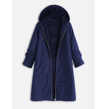 

Women Leisure Winter Coat Solid Color Buttons Long Length Overdress Hooded Coat Long-Sleeved Hooded Stitching Loose Women Coat