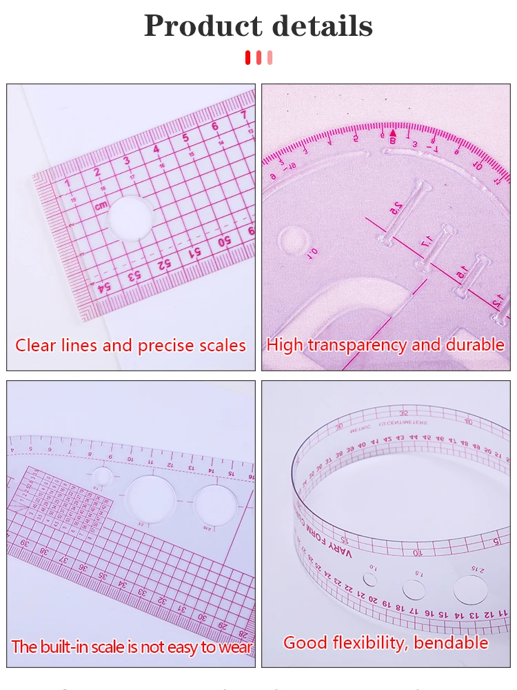 MIUSIE French Curve Rulers Multi-function Ruler Fashion Design Rulers for Fabric Cutting Sewing Measure Template Metric Ruler