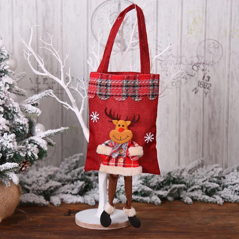 Новинка 20x55 см Красная рождественская сумка из мешковины Санта-Клаус клетчатая сумка-тоут рождественские украшения подарочный пакет конфеты сумки - Цвет: Elk