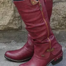 Женские сапоги до колена; Осенняя теплая Повседневная обувь на низком каблуке с круглым носком; женская обувь; chaussure zapatos mujer; Винтажные ботинки из искусственной кожи для девочек; HP1882