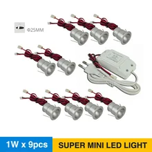 1 Вт* 9 шт./комплект мини светодиодный светильник с Светодиодный источник питания для дома, спальни, кухонного шкафа с регулируемой яркостью, маленький скрытый Точечный светильник D25mm