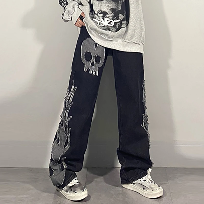 SHENGPALAE Dark streetwear Wash Jeans 
