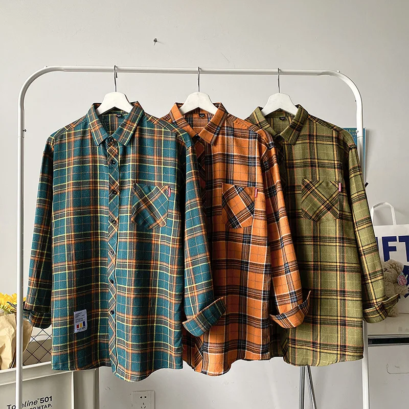 Shirt Men Flannel Plaid Long Sleeve Loose Hip Hop Street Casual Pocket Male Soft Dress Plus Size long sleeve shirt men casual shirt flannel shirt