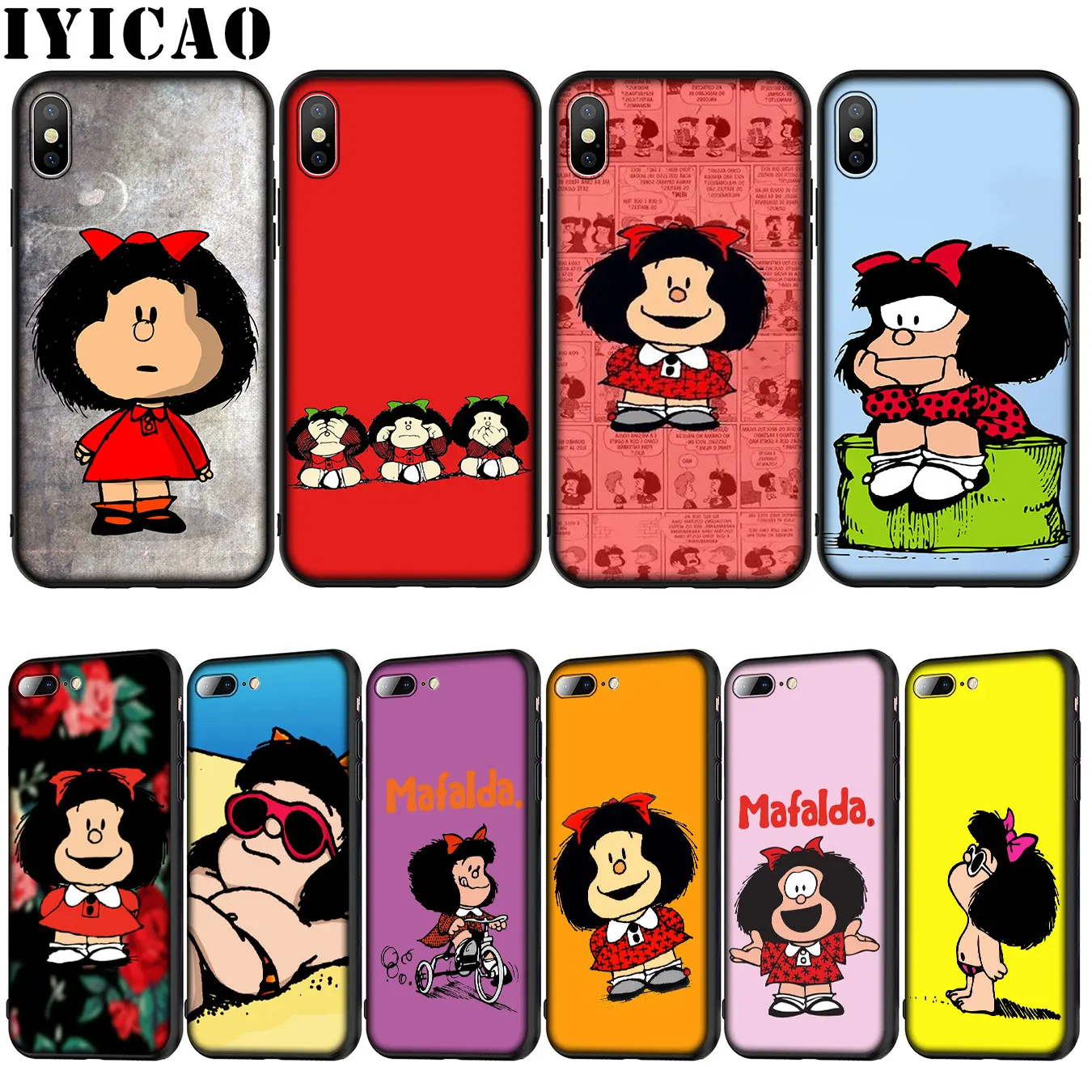 

IYICAO Mafalda Cute Soft Silicone Cover Case for iPhone XR X XS 11 Pro Max 10 6 6S 7 8 Plus 5 5S SE Phone Case