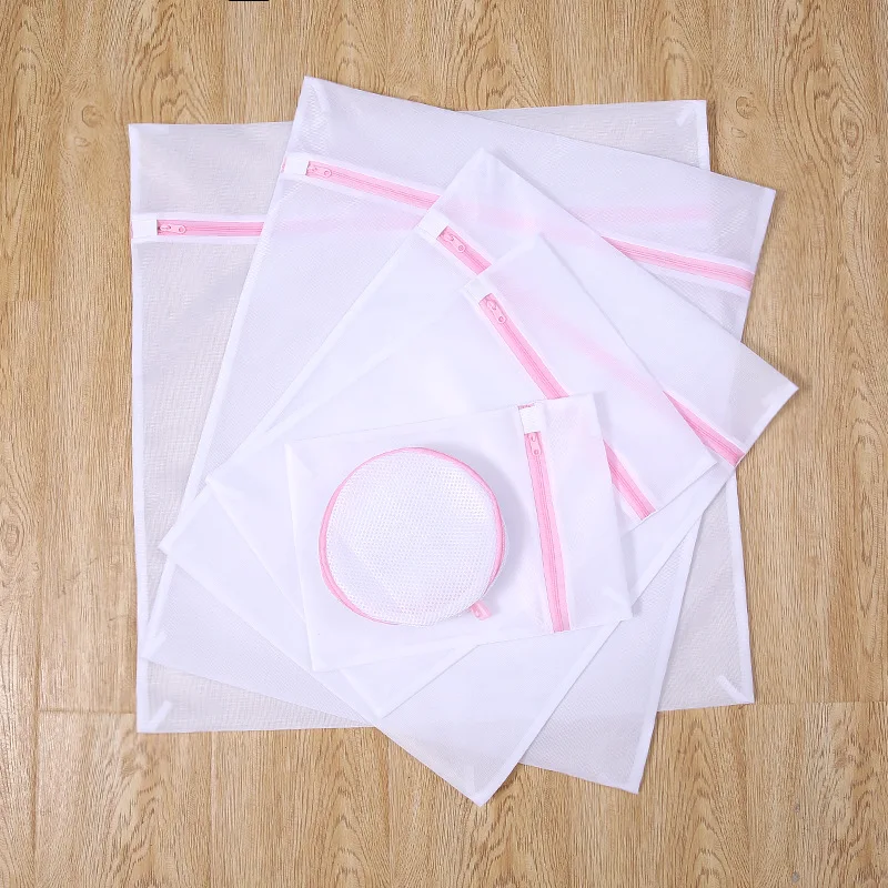 Pink Zippered Mesh Laundry Wash Bags Polyester Laundry Bra Bags Lingerie Bra Underwear Washing Machine Clothes Protection Net afbeelding