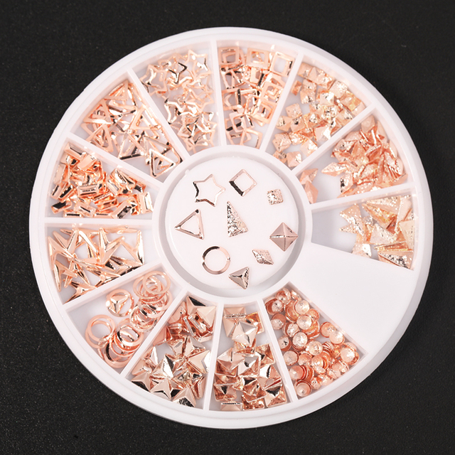 Gold Geometry Rivet Alloy Nail Studs Chameleon Stone Nail Rhinestone Small Irregular Beads 3D Nail Art Decoration In Wheel