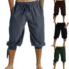 Мужские пиратские штаны Ренессанса, повседневные свободные укороченные штаны, готические кружевные колготки из хлопка и Мейсона, штаны с эластичной резинкой на талии