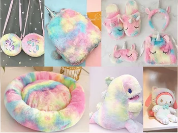 

90*160cm Printing dyeing Rainbow strips like rabbits plush wool cashmere coat fabric / faux fur fabric sewing fabric