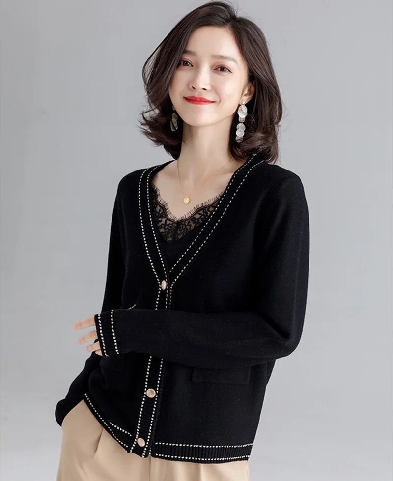 Women Caridgan Sweaters V Neck Solid Causal Knitwear Single Breasted Casual Knit Cardigan Outwear Winter Jacket Coat AA4996