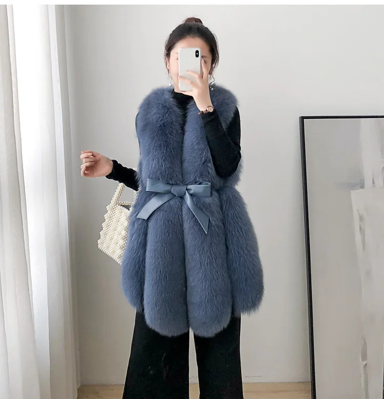 ZDFURS* Женский натуральный Лисий мех жилет пояс натуральные жилеты из лисьего меха Теплый зимний женский роскошный меховой жилет