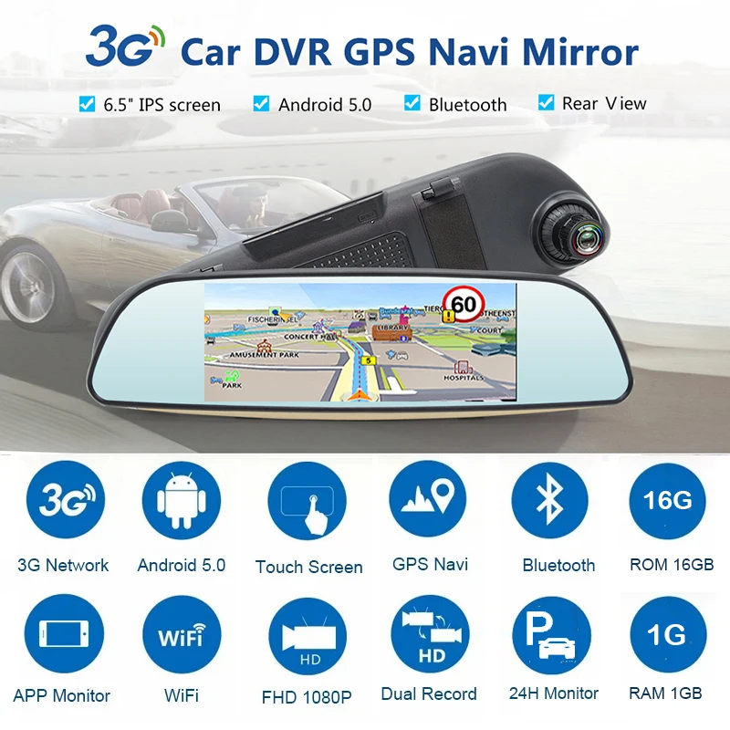 Anfilite 7 дюймов android blueooth gps навигация автомобильный видеорегистратор 3G зеркало Full HD