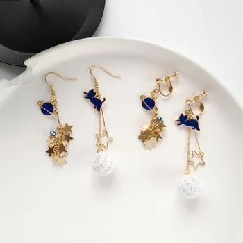

Korean Simple Creative Cute Cat Ball Star Tassel Asymmetry Clip Earrings Personality Fashion Women Girl Jewelry Accessories