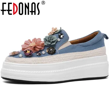 

FEDONAS Newest Spring Summer 2020 Sheepskin Leather Women Shoes Flowers Decoration Elastic Band Prom Party Sweet Shoes Woman