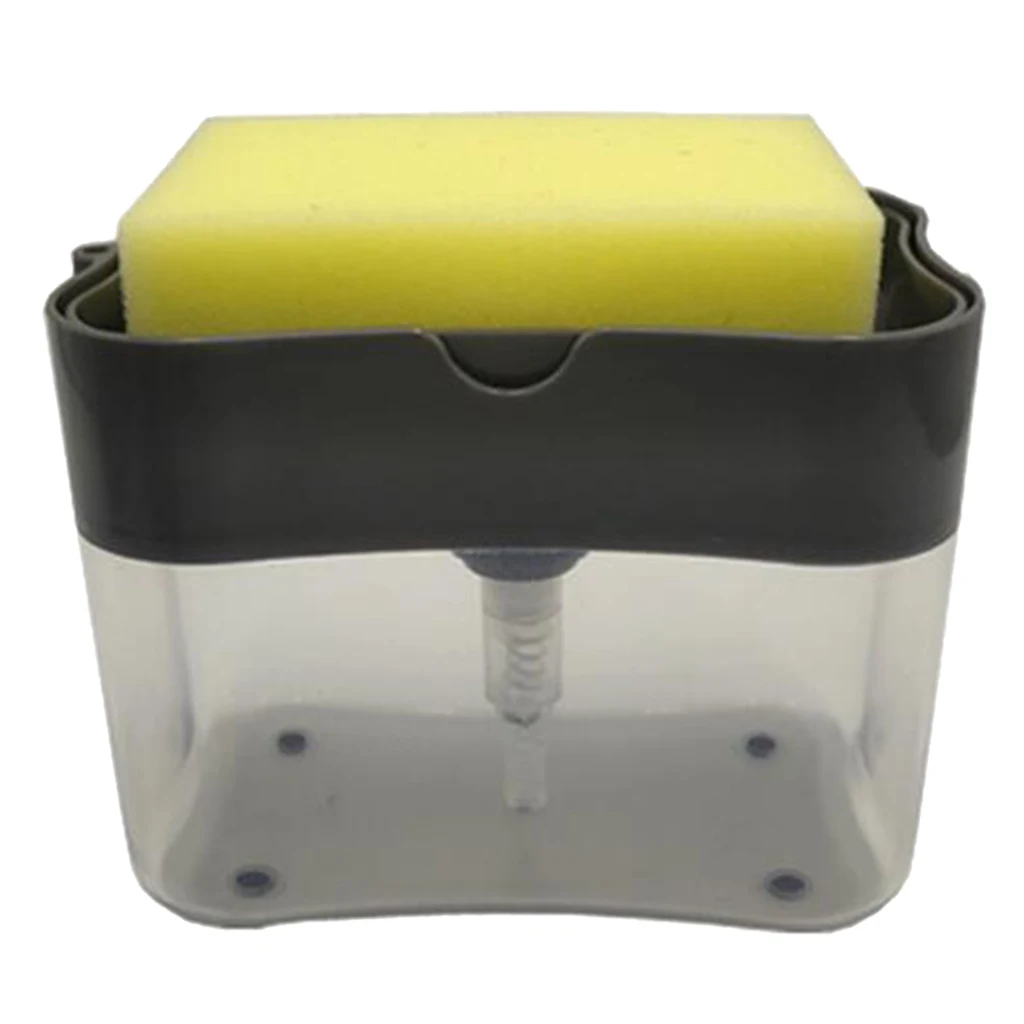 Dishwashing Soap Pump Dispenser And Sponge Holder, Precise Dispensing Handy Soap Box 13 Oz (Sponge Included)