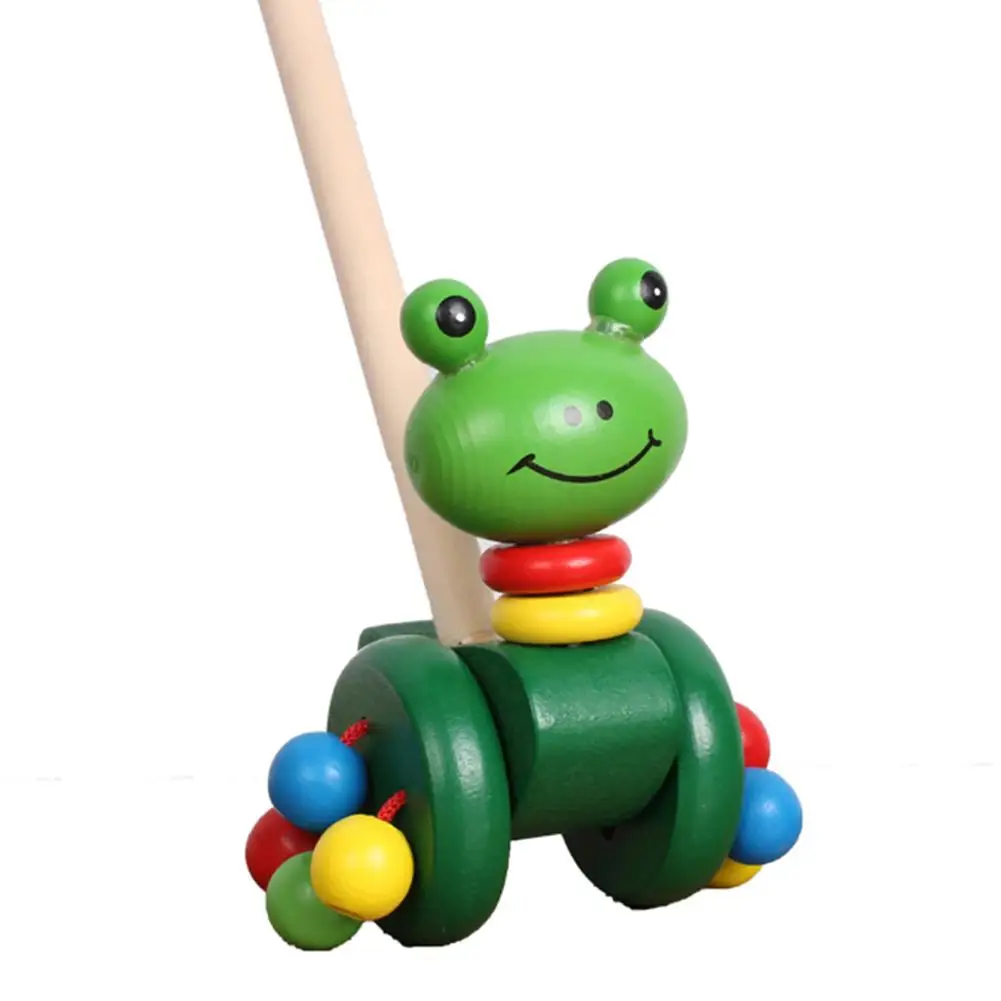 frog Putter игрушка для детей с изображением утки, лягушки, Цыпленок, мультяшное животное на коляску, деревянный материал, тележка, обучающая игрушка для прогулок, различные формы, детская игрушка, автомобиль - Цвет: frog